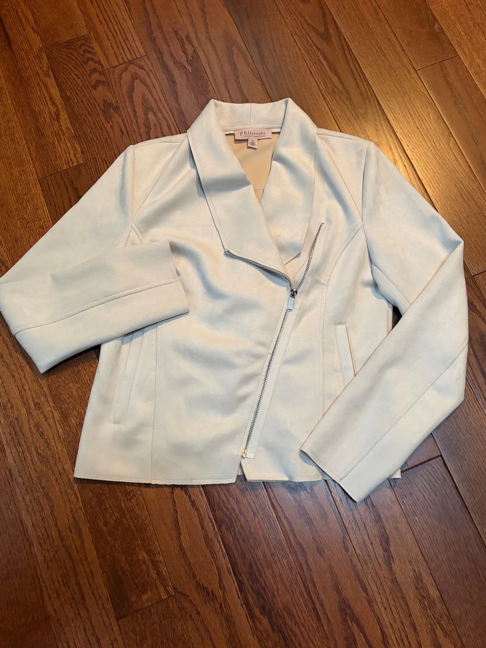 Philosophy Republic Cream Faux Suede Asymmetric Zip Moto Jacket Size S